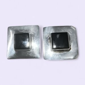 Black Onyx And Sterling Silver Geometric Earrings